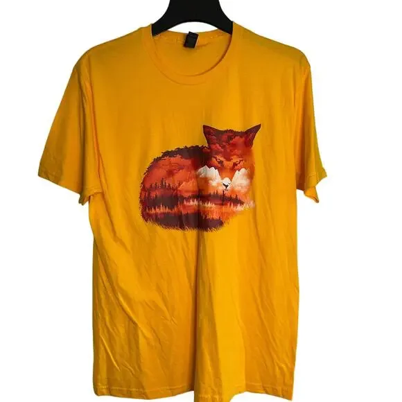 GILDAN New Gold Fox Graphic T-Shirt Size L - Picture 2 of 6